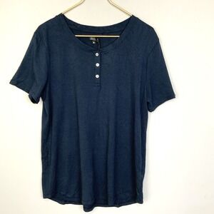 NWT Two Blind Brothers Sz XL Navy Blue Henley Buttons Short Sleeve Shirt Bamboo